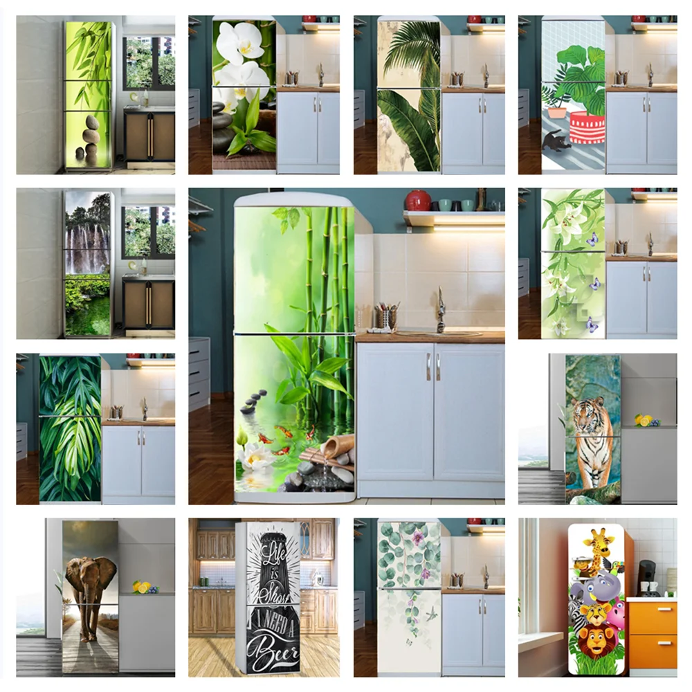 

Plant Bamboo Fridge Sticker Door Cover Refrigerator Wallpaper Self-adhesive Vinyl Up Freezer Film Decor Wrap Full Renovation Art
