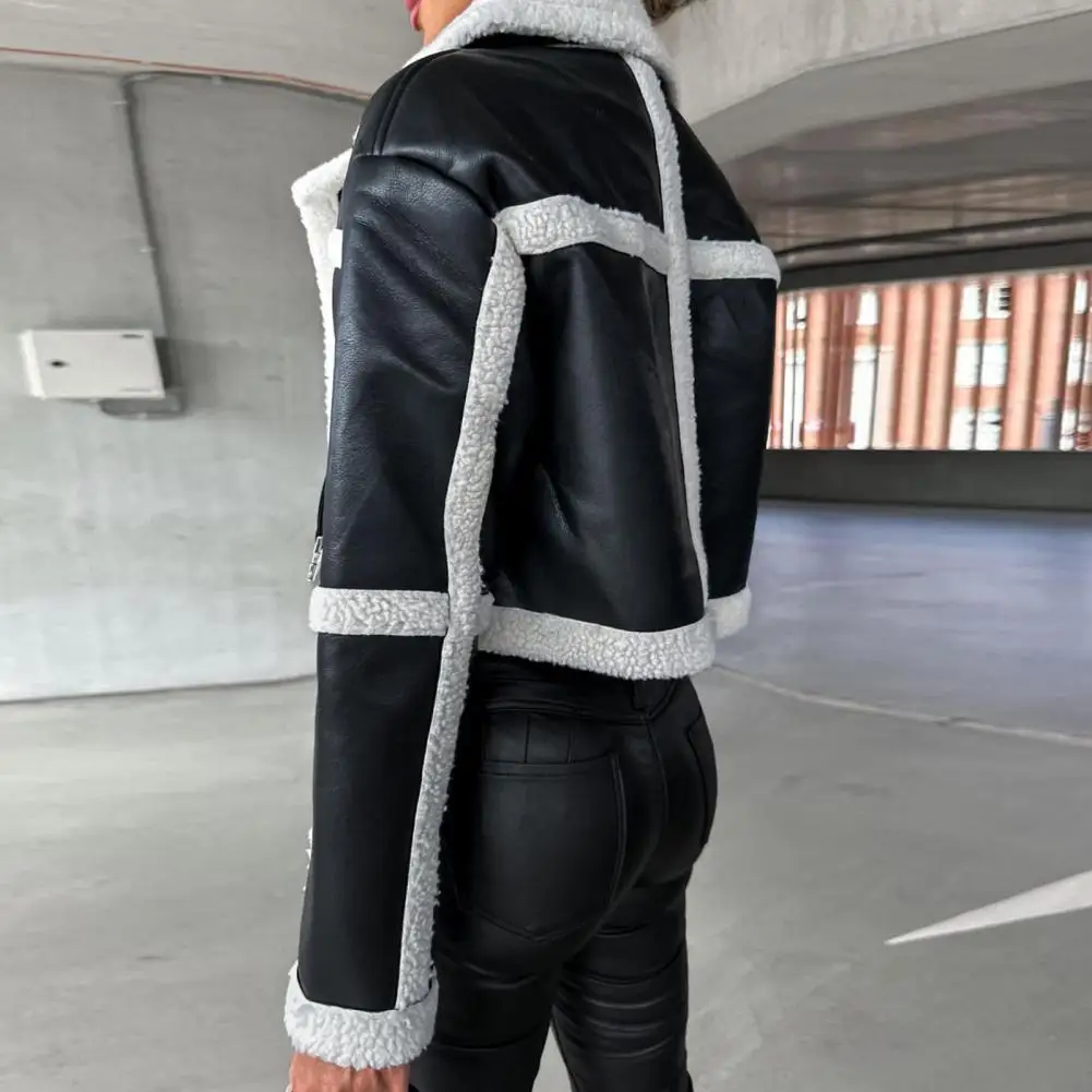 

Модная женская куртка для осени и зимы, винтажная мотоциклетная верхняя одежда, Женская куртка из искусственной кожи с плюшем для помещений
