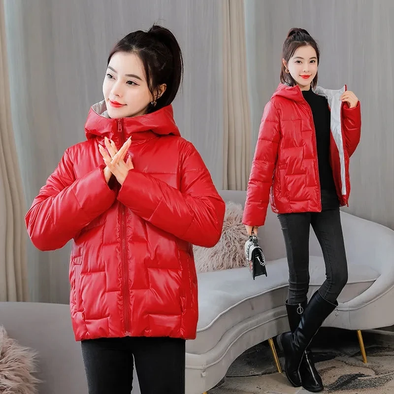 Down Cotton Coat Womens 2022 Autumn Winter New Fashion Loose Casual Padded Jacket Women Large Size Hooded Warm Shiny Parkas
