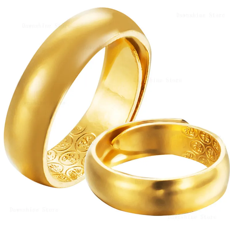

24k Gold Plated Ring Female Sand Gold Couple Ring Gold Plated Open Glossy Men's Imitation Gold Ring Men