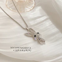 high sense rhinodiamond rabbit long pendant female hip hop sweater hoodie chain titanium steel necklace