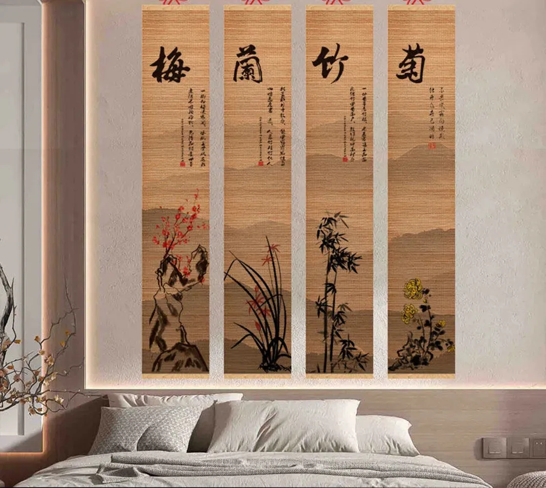 

Zen каллиграфия бамбуковая занавеска висячая картина цветение сливы гостиная чайная комната прокрутка Ретро чайная комната декоративная ро...
