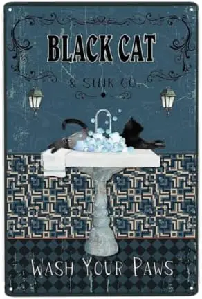 Blck Ct Wsh Your Pws Funny Metl Tn Sgn For Broom Toilet Hnds Vntge Bthroom Decor Плакат Pntng 8x12 nch