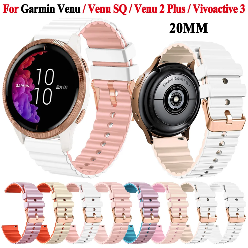 

20mm Smart Watch Straps For Garmin Venu 2 Plus SQ 2 Music Vivoactive 3 Forerunner 245 645 55 Bracelets Silicone Bands Wristband