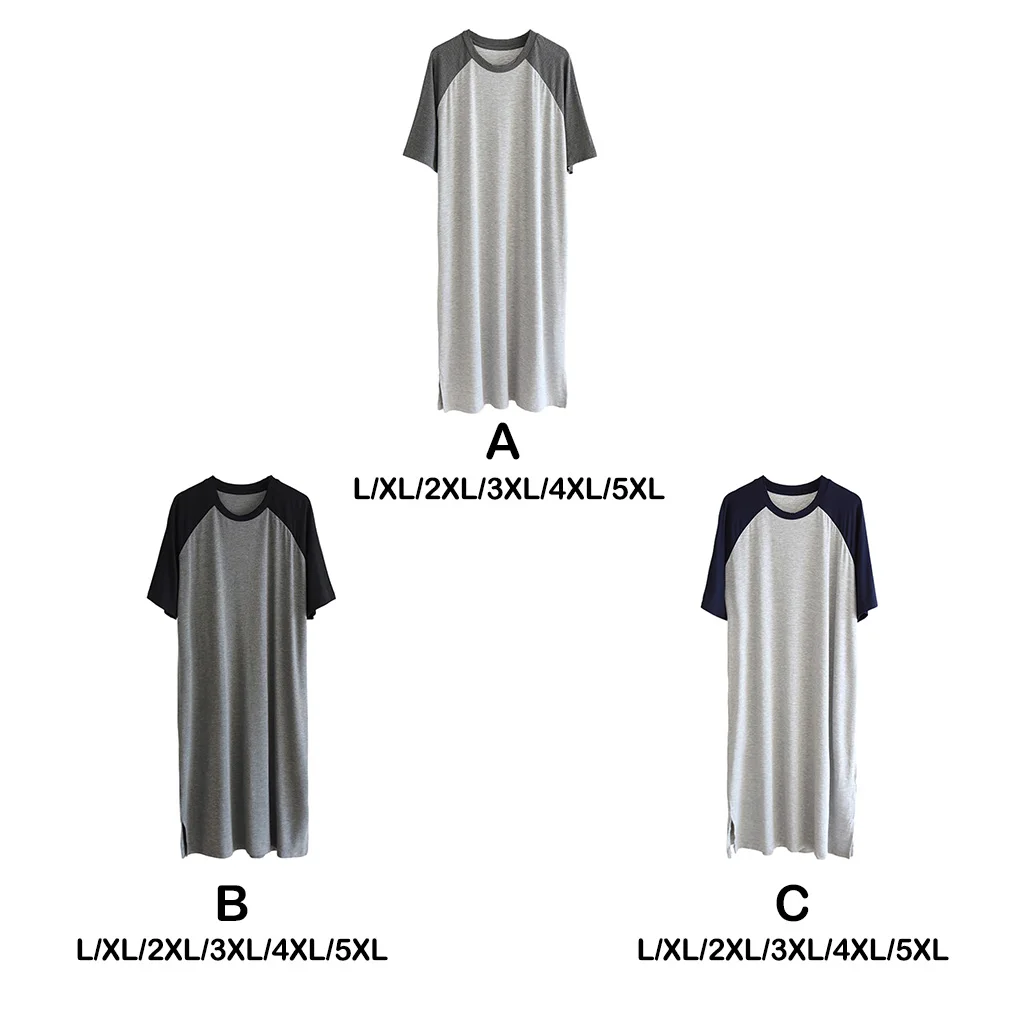 

Men Nightshirt Cotton Sleepwear Portable Lightweight Pajama Dress Breathable Round Neck Sleep Shirt Skin Friendly Nightgown