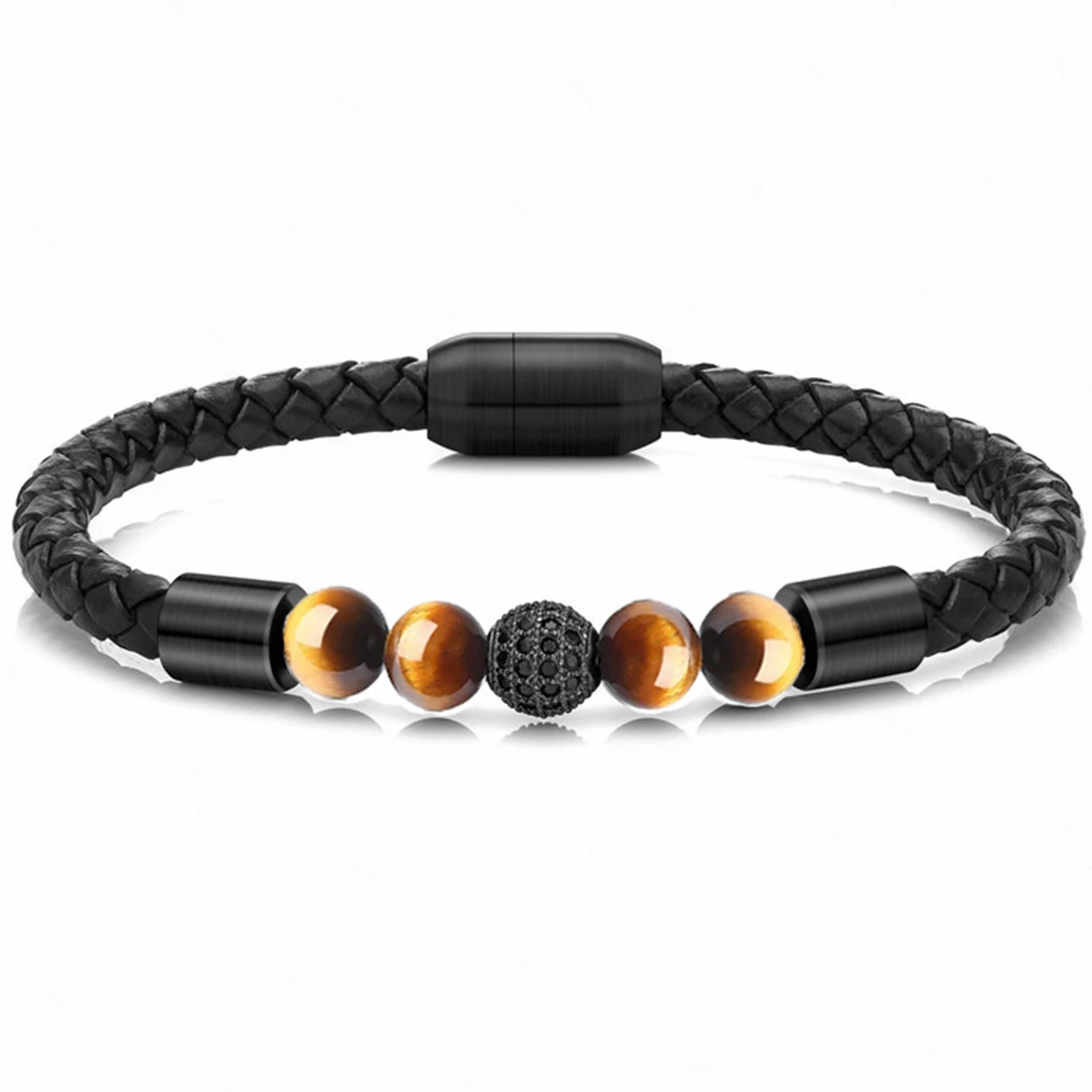 

Браслет из натуральной кожи с фианитами и бусинами, из нержавеющей стали