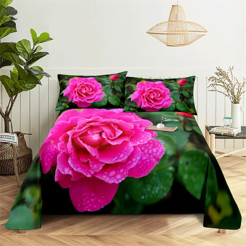 

Pink Peony Lover Queen Sheet Set Kid's Girl Room Flower Bedding Set Bed Sheets and Pillowcases Bedding Flat Sheet Bed Sheet Set