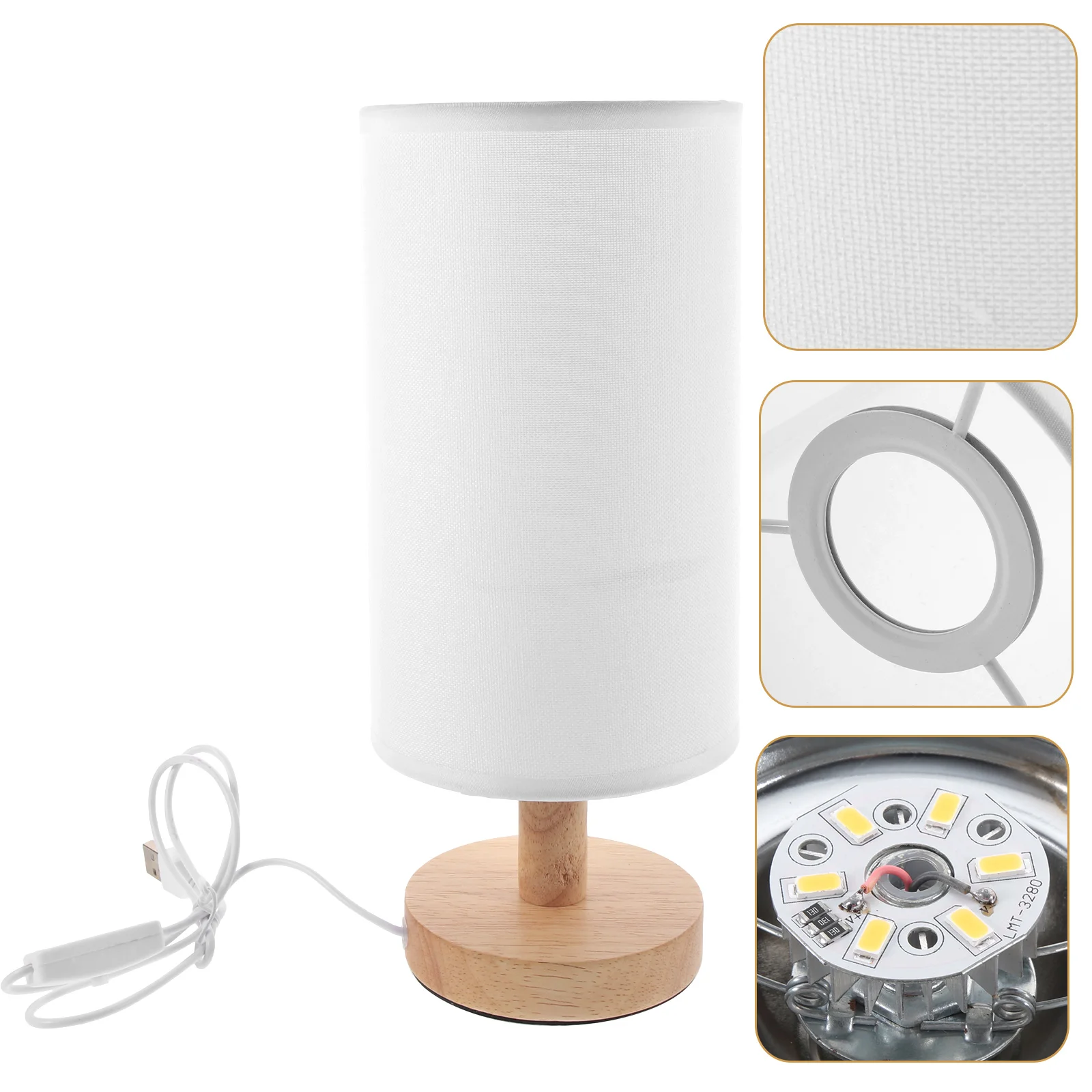 

Lamp Table Bedside Lamps Bedroom Desk Fabric Modern Lights Wooden Night Simple Nightstand Cloth Tabletop Usb