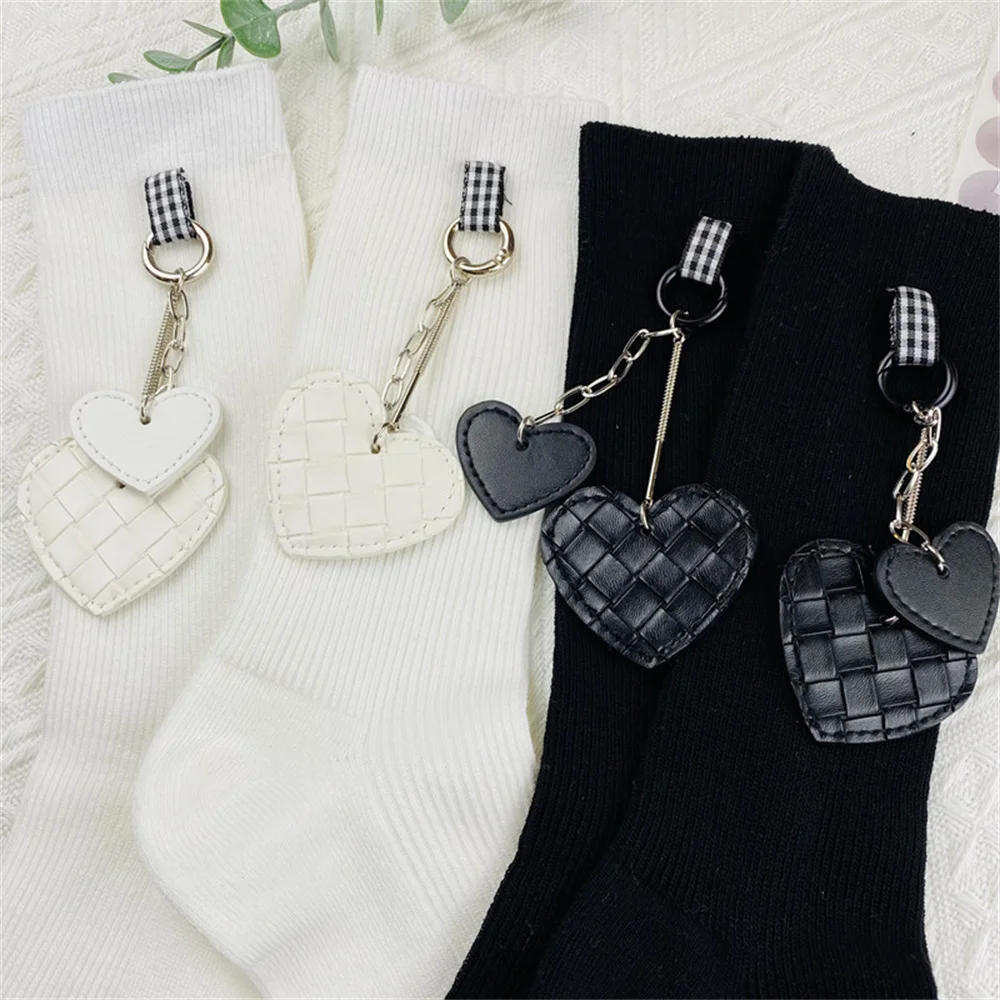 

Leather label love socks hand sewn cloth label spring and autumn thin European and American women's middle tube socks