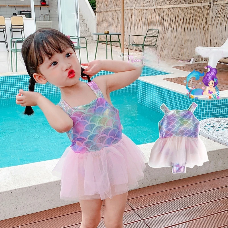 Милые кружевные Многослойные танкини бикини для девочек цельный купальный