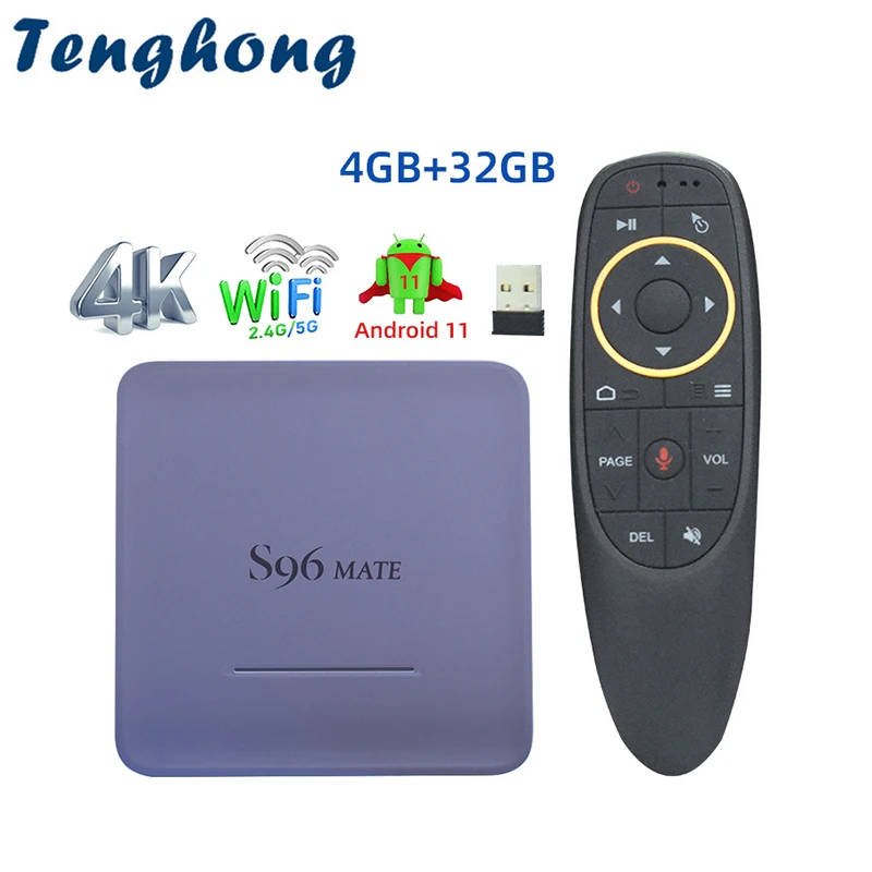 

Tenghong Android 11 Smart TV Box S96 Mate Amlogic S905W2 Set Top TV Box 2.4G&5G Wifi BT5.0 3D 4K Voice HD Media Player 4GB 32GB