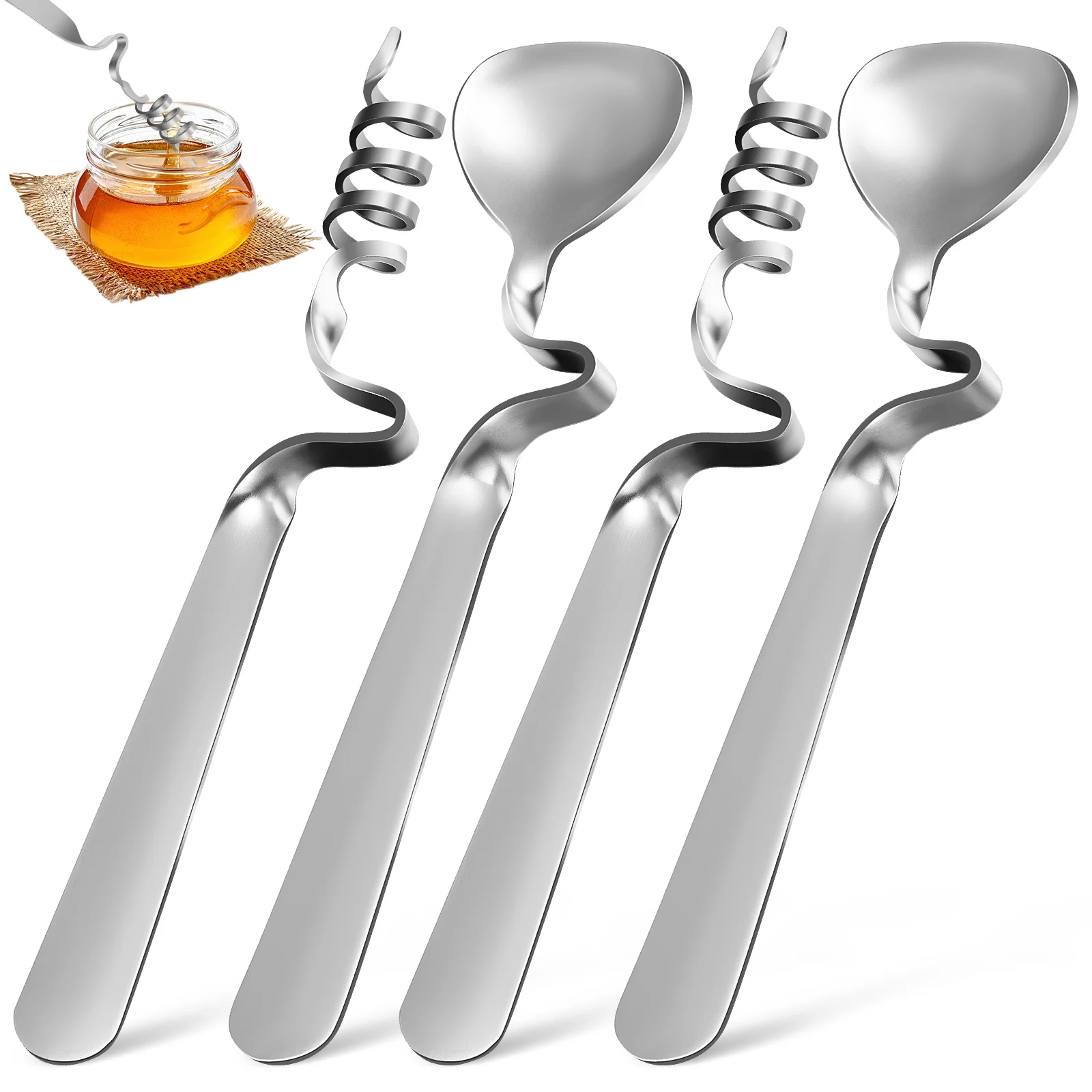 

4 Pcs Espresso Spoons Stainless Steel Coffee Spoons Honey Spoons Stir Spoons with Curved Handle