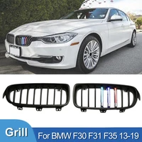 Pulleco Car Gloss Black LED Front Bumper Grille Grill For BMW 3-Series F30 F31 F35 2013-2019 Single Slat Grilles Kindey Grills
