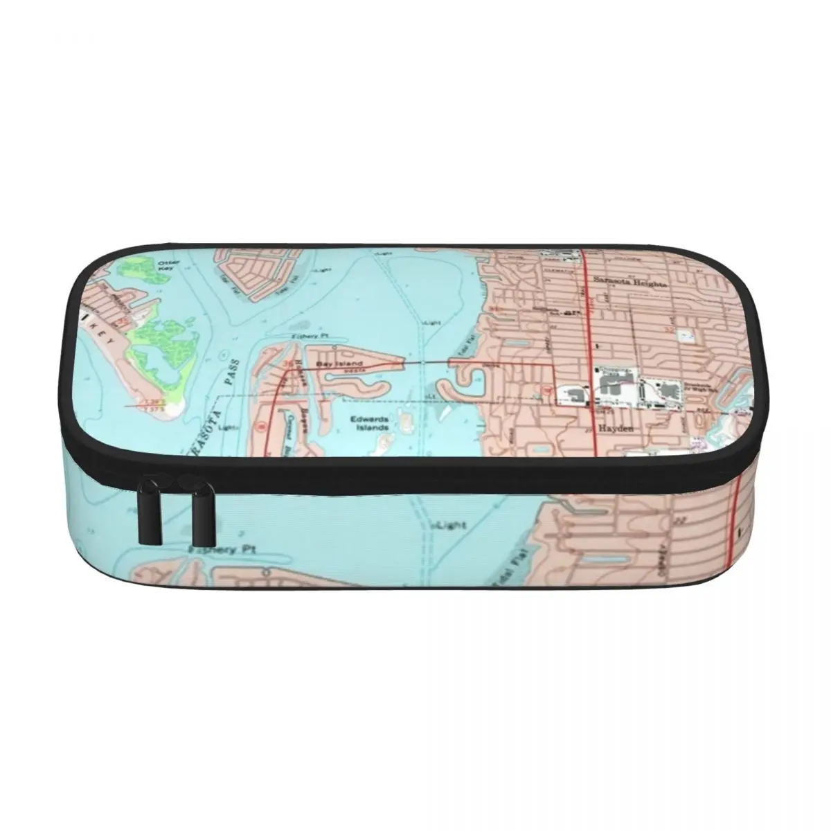 Vintage Map Print Pencil Case Sarasota Florida Cute Large Zipper Pencil Box University Teens Pen Bags