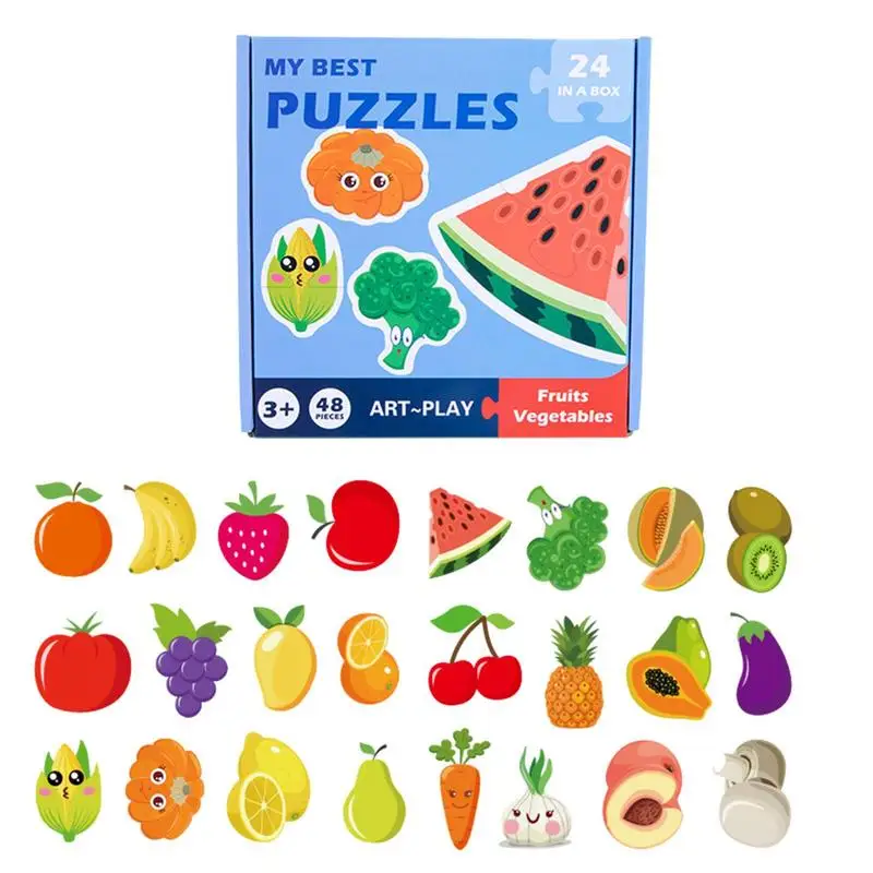 

Cartoon Animal Puzzle Kids Toys 2 Sides Wisdom Jigsaw Kindergarten Early Education Learning Toys Children Matching Game 48pcs