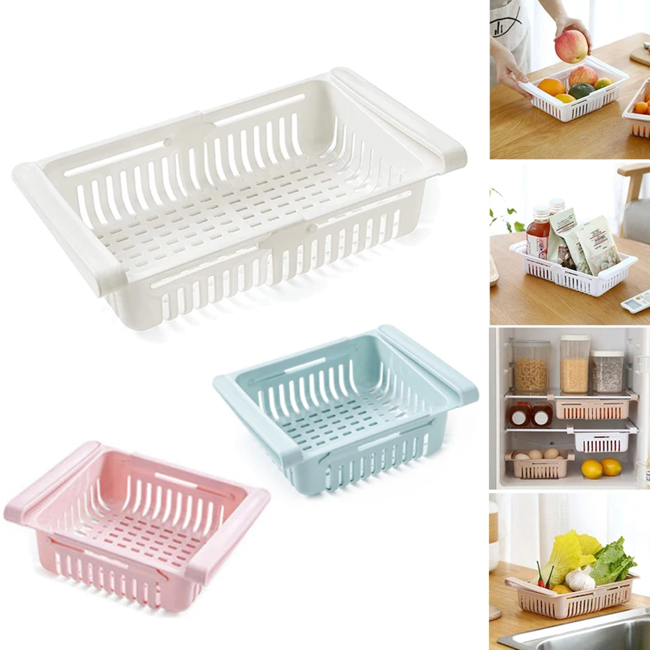 

Кухонный ящик для хранения в холодильнике, выдвижной ящик для хранения, сливная корзина для фруктов, Пластиковая полка, держатель, фотобокс