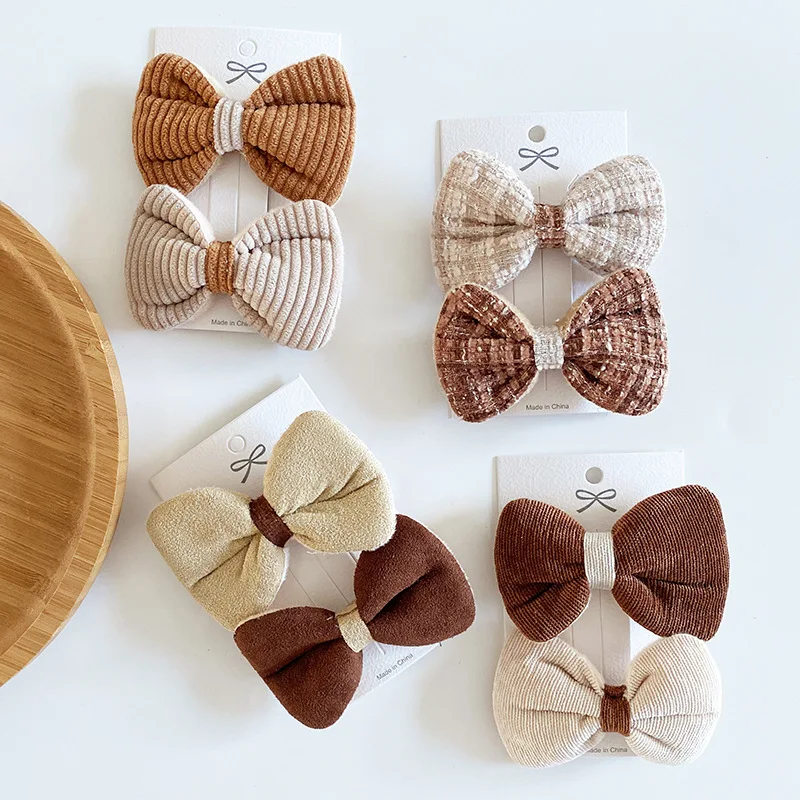 

Модные Коричневые Вельветовые заколки с бантом для девочек, набор заколок для волос на осень и зиму в стиле пэчворк, милая заколка для волос,...