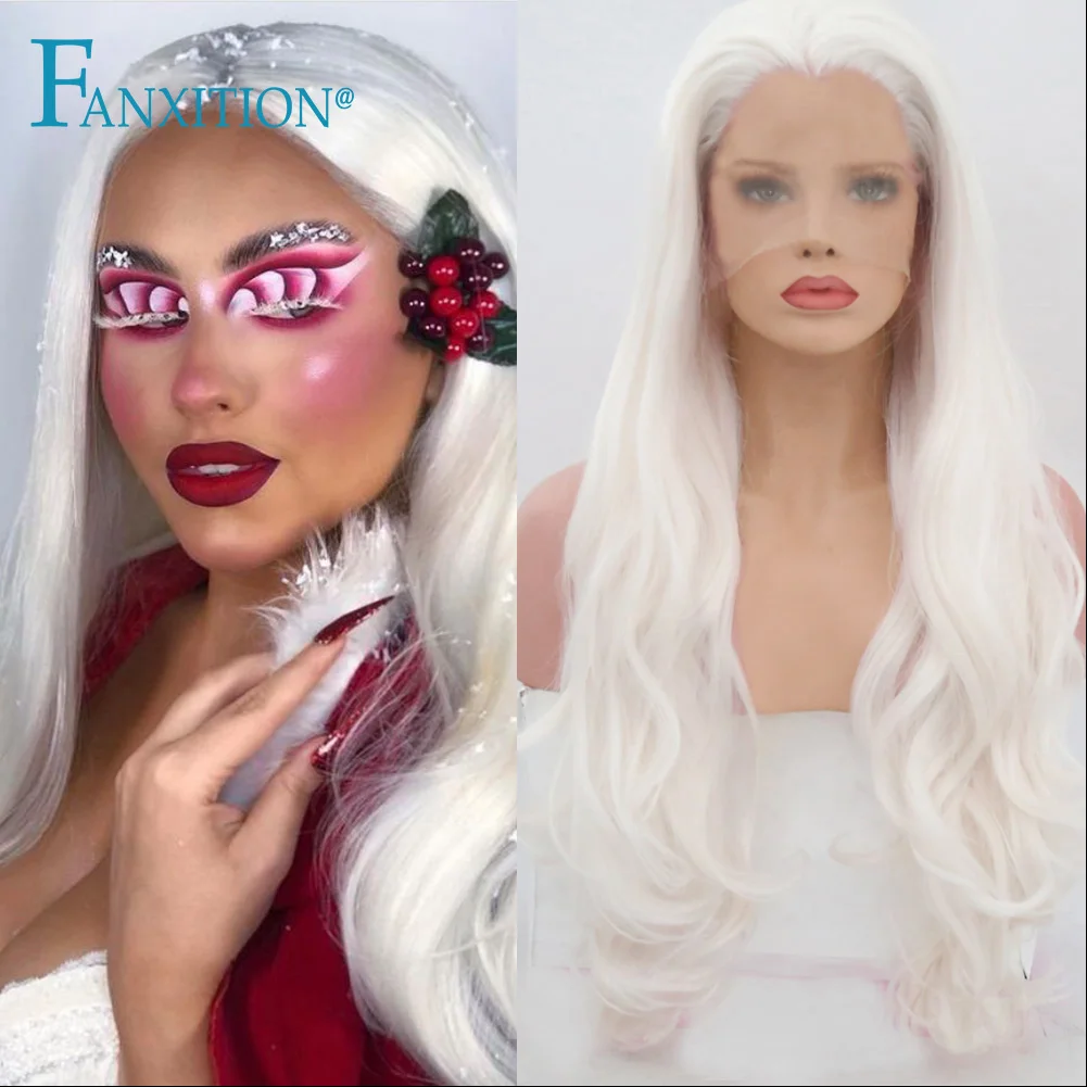 

FANXITION Glueless Synthetic Wig White Color Body Wave Lace Front Wigs For Black Women Daily Used Wigs High Temperature Fiber
