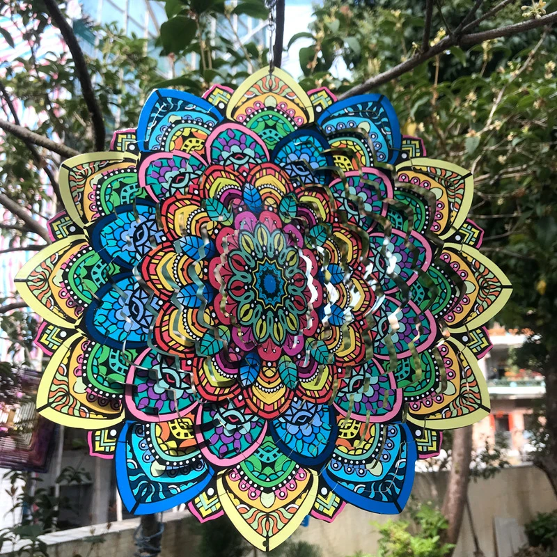 

3D Mandala Hanging Wind Chimes Home Decor Stainless Steel Balcony Garden Decoration Outdoor Pendant Wind Spinner Sublimation Set