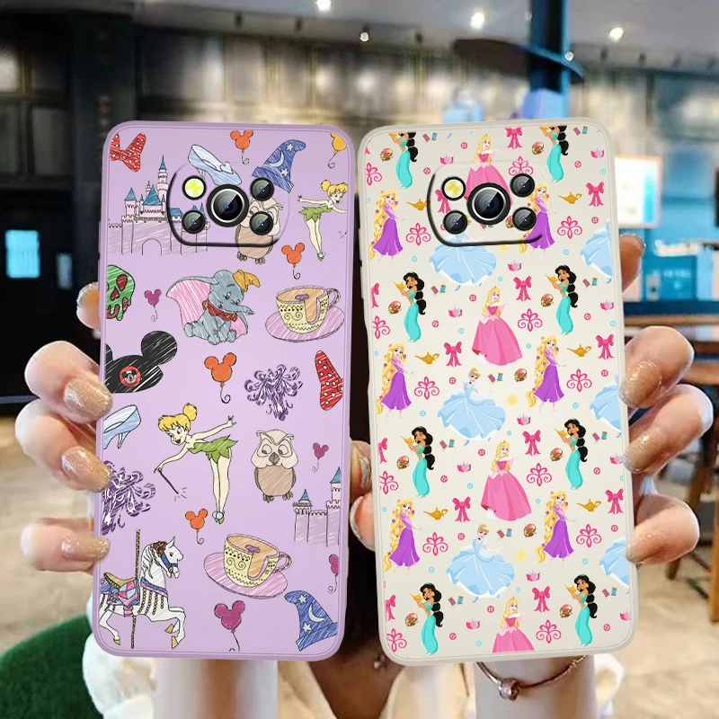 

Disney Cute Princess Phone Case Xiaomi POCO M4 X4 F4 X3 NFC F3 GT M4 M3 M2 Pro C3 X2 5G Liquid Candy Color Soft Shell Coque Capa