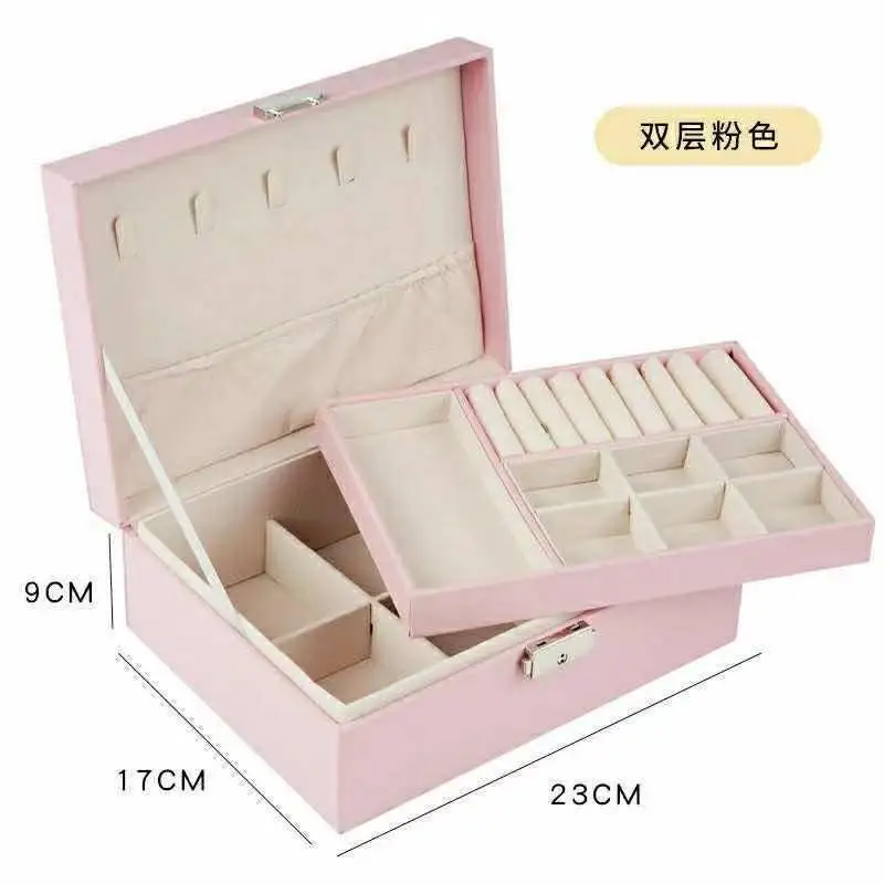 Double Layer Jewelry Box PU  Leather Jewelry Box Large Capacity Portable Jewelry Display Storage Box Necklace Rings Watch Box