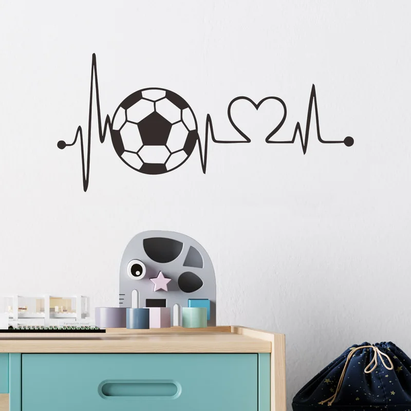 

T173# Football Heartbeat Wall Sticker Sports Football Bedroom Background For Home Decoration Kids Boy Room Wallpaper Stickers