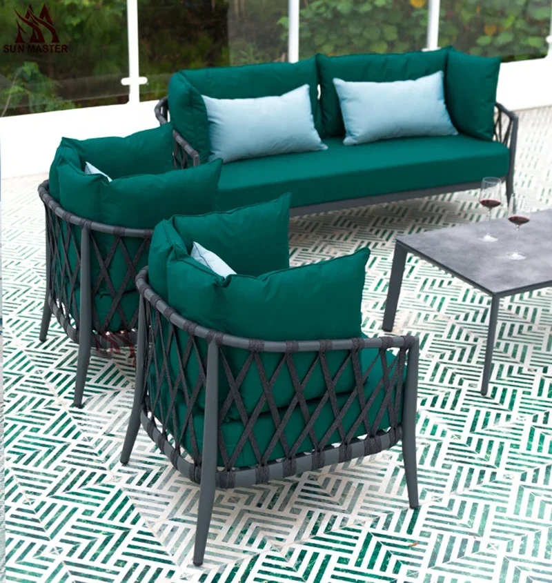 Открытый садовый веревочный тканый диван пластиковый полиэтиленовый плетеный