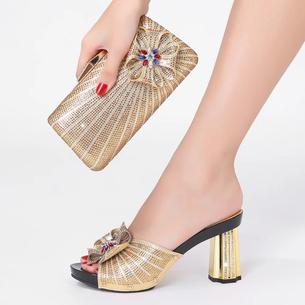 

doershow fashion style Italian Shoes And Bag Sets For Evening Party With Stones gold Italian Handbags Match Bags! SRT1-10