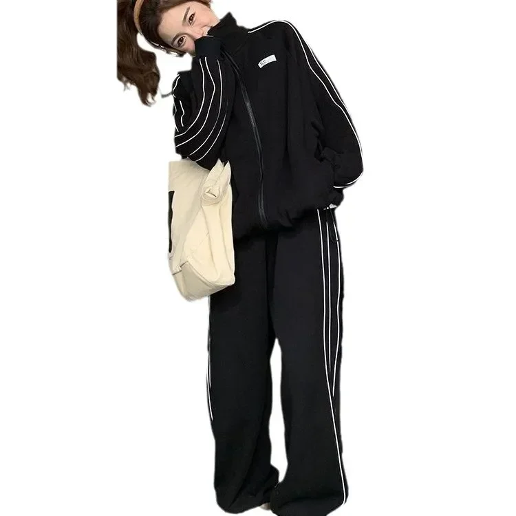 Весенне-осенний повседневный модный женский спортивный костюм пальто-стойка и