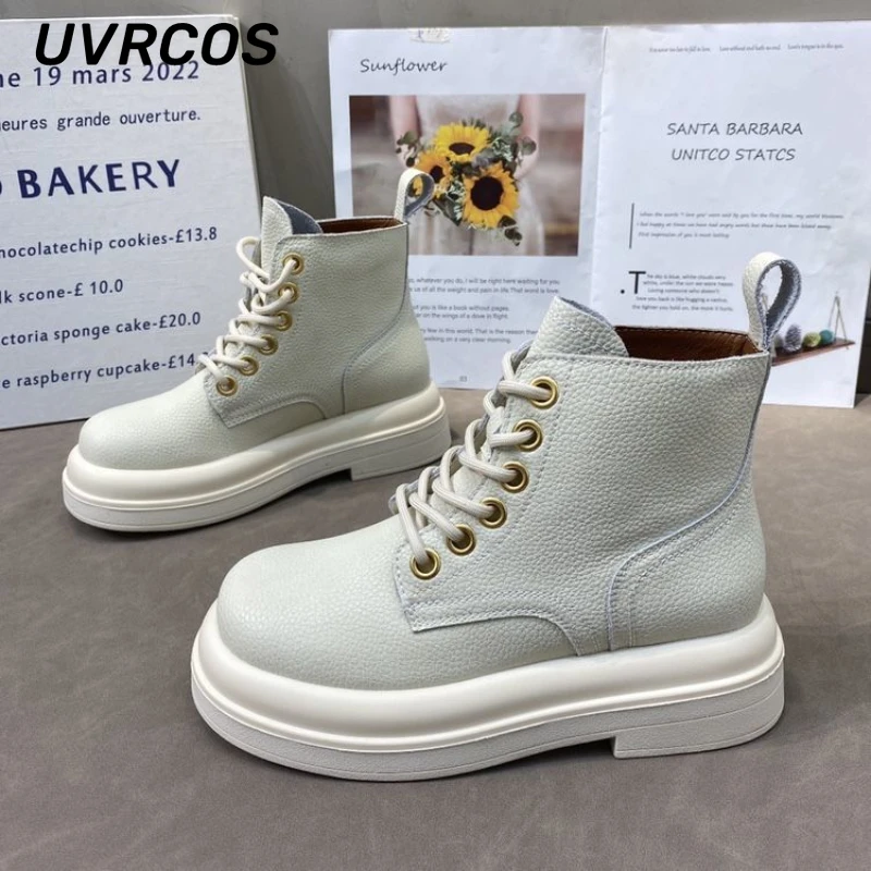 

Thick-soled Short Boots High-top Retro Rhubarb Low-top Solid Color Women Shoes Casual High-heeled Fashion 2022 Autumn New