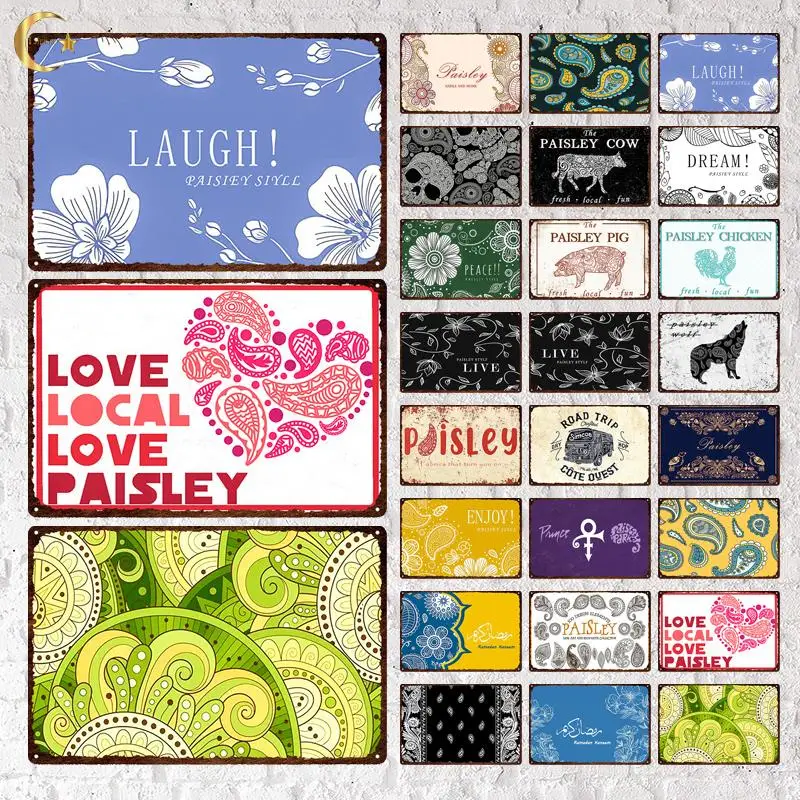 

Paisley Pattern Metal Plaques Text Metal Tin Signs Vintage Cashew Flowers Wall Art Decor Home Man Cave Living Room Decoration