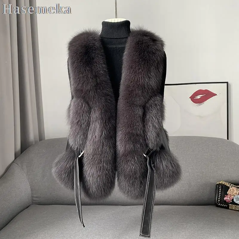 Women's Fox Fur Fur Sleeveless Short Vest Real Fur Coat Slim Joker Waistcoat Winter Young Lady Jacket Autumn Winter Haining New