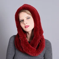 new rex rabbit fur hats scarf set winter women fur beanie fashion outdoor warm skullies for lady female