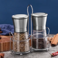 stainless steel set salt pepper grinder glass body kitchen accessories portable kitchen tools