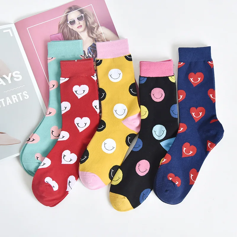 10pairs Women Sweet Heart Smile Socks Long Cotton socks Lovely Soft Short Sock Breathable Sweat-Absorbing Casual Socks