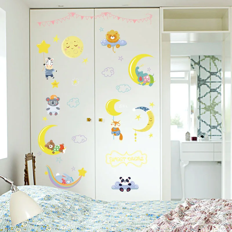 

Cartoon Moon Animal Window, Wardrobe, Doors, Windows, Bedroom, Living Room, Study Room, Classroom Decoration Wall Decal