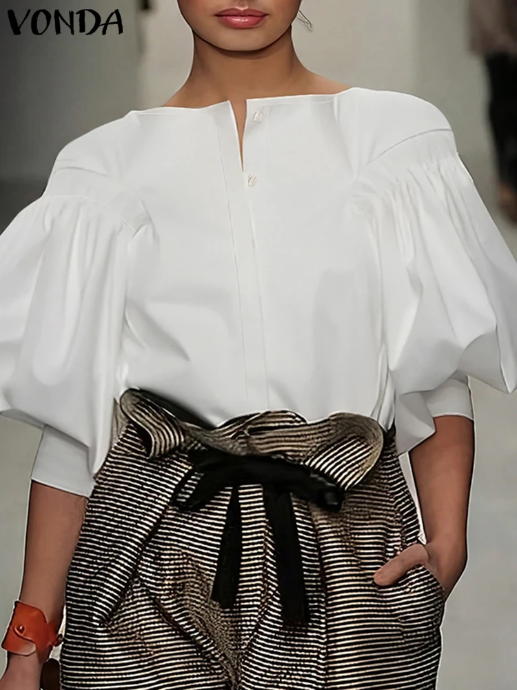 VONDA модная блузка женская повседневная рубашка с рукавами-фонариками элегантные