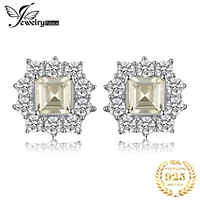 jewelrypalace square natural lemon quartz 925 sterling silver stud earrings for women fashion statement halo gemstone jewelry