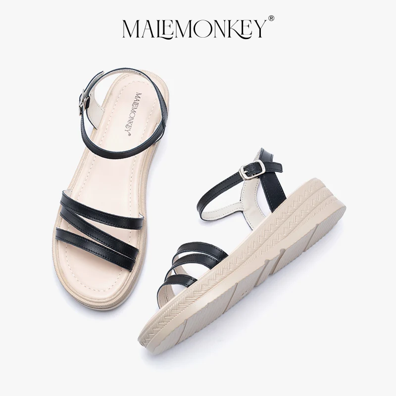 MALEMONKEY Wedge Sandals Women Split leather 2023 Summer Outdoor Platform Sandals Open Toe Holiday Dress Female Shoes Handmade