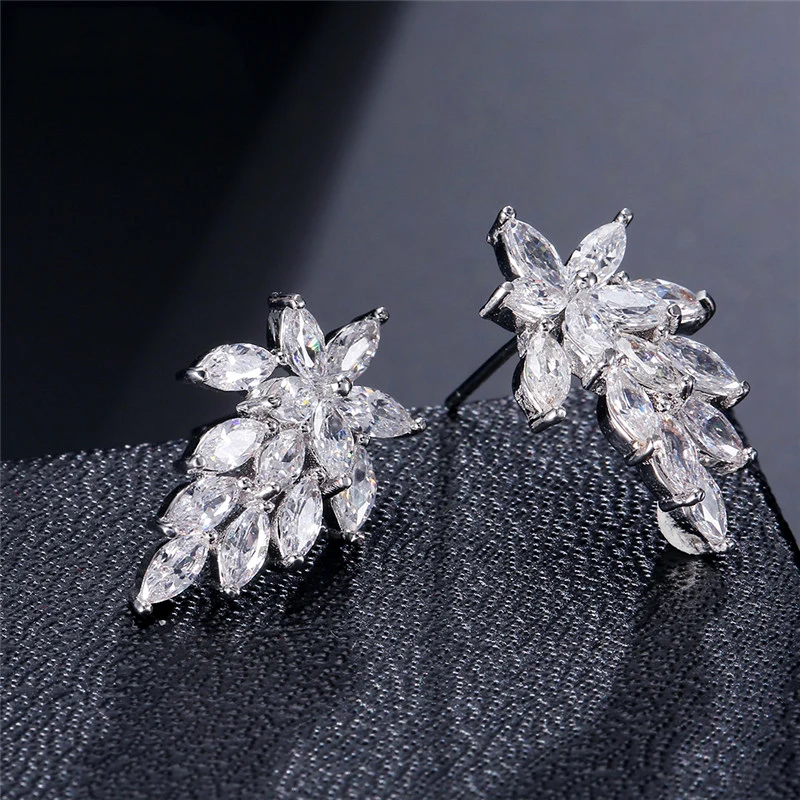 ZAKOL трендовые высококачественные фианит огранки маркиза серьги-гвоздики в виде