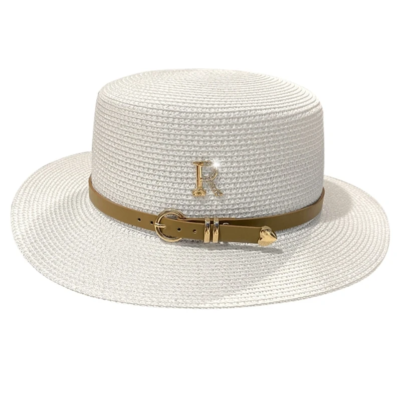 

M2EA Summer Hat Wide Brim Straw Flat Hat For Women Straw Hat Summer Sunhat Straw Panama Hat Pork Pie Hat Sunscreens Hat