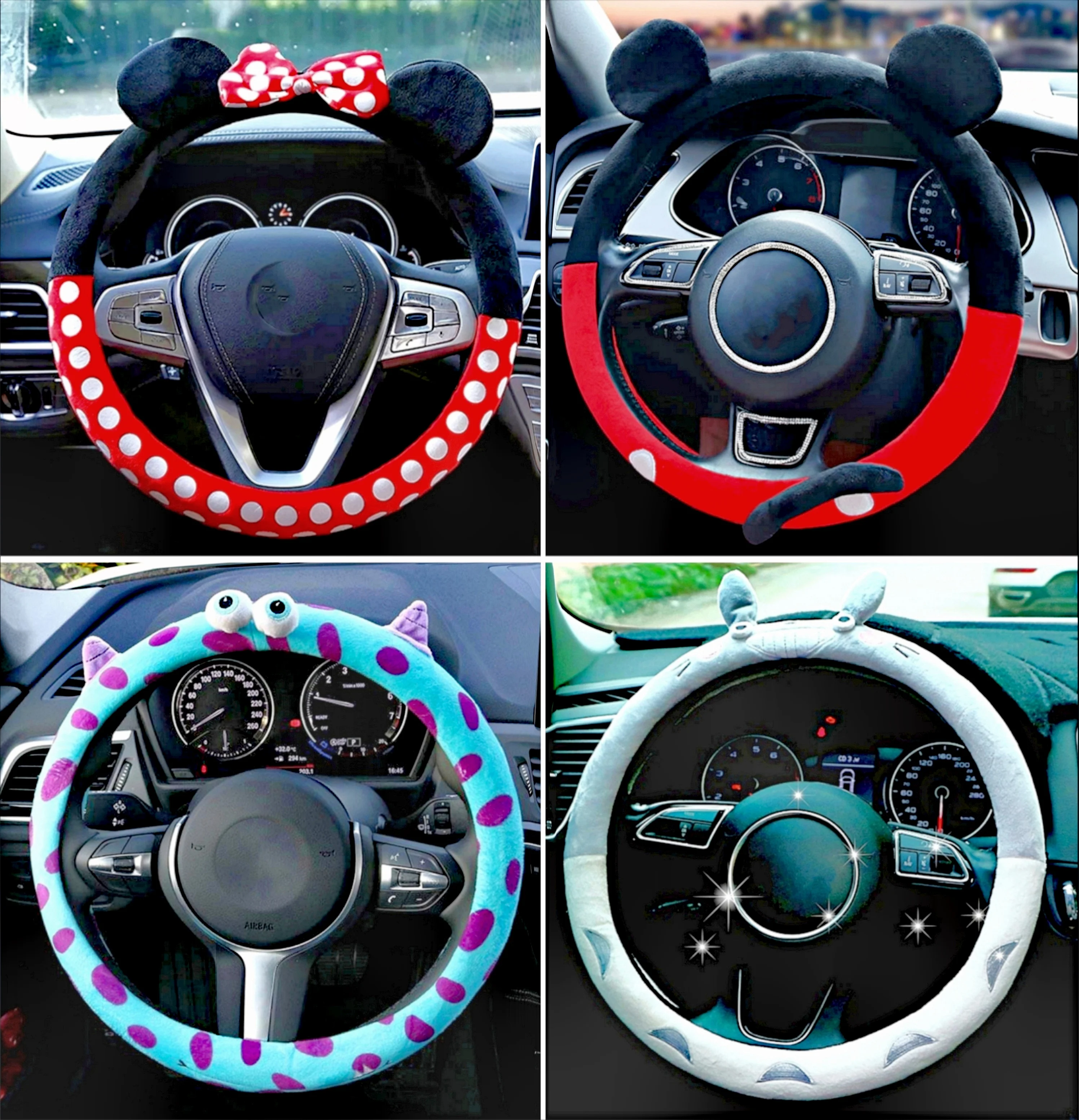 Universal Cartoon Mouse Plush Winter Summer Lovely Bowknot Cute Ears Wholesale Car Interior Accessories Car Steering Wheel Cover