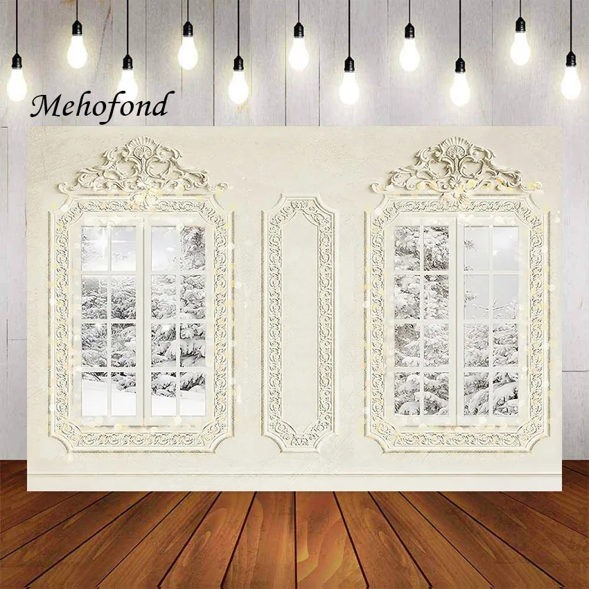 

Фон для фотосъемки Mehofond Рождество Ретро Европейская Стена Окно Снежная сцена Семейный детский портрет Фотостудия