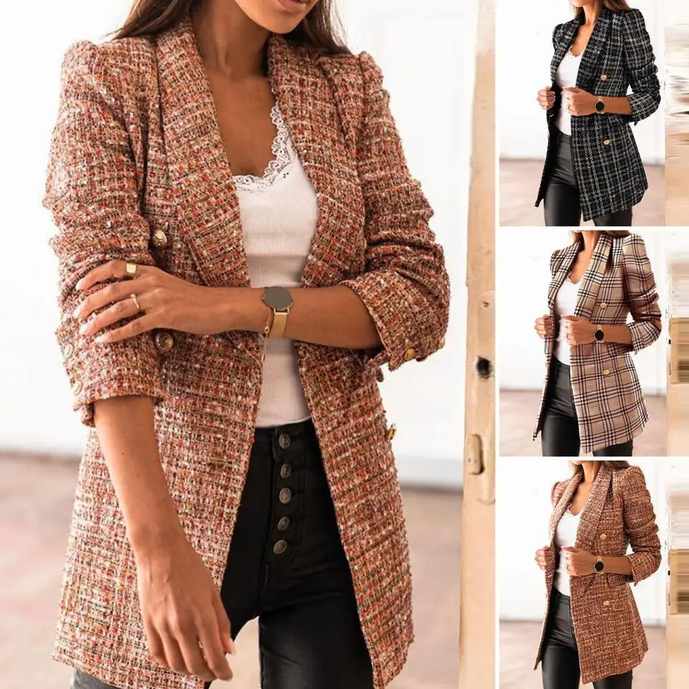 

Trendy Autumn Blazer Street Coat Winter Coat Cardigan Thick Plaid Print Lady Coat Thermal