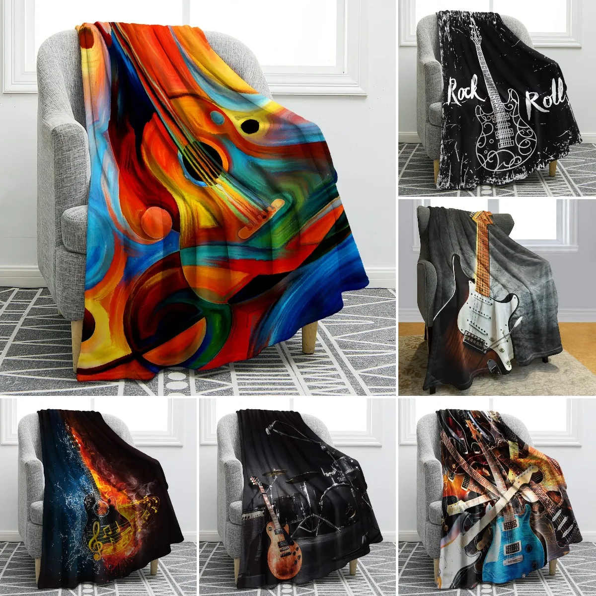 

Guitar Blanket Soft Warm Cozy Print Throw Blanket Super Soft Lightweight Kid Baby for Sofa Bed Travelling Couch for Music Lover
