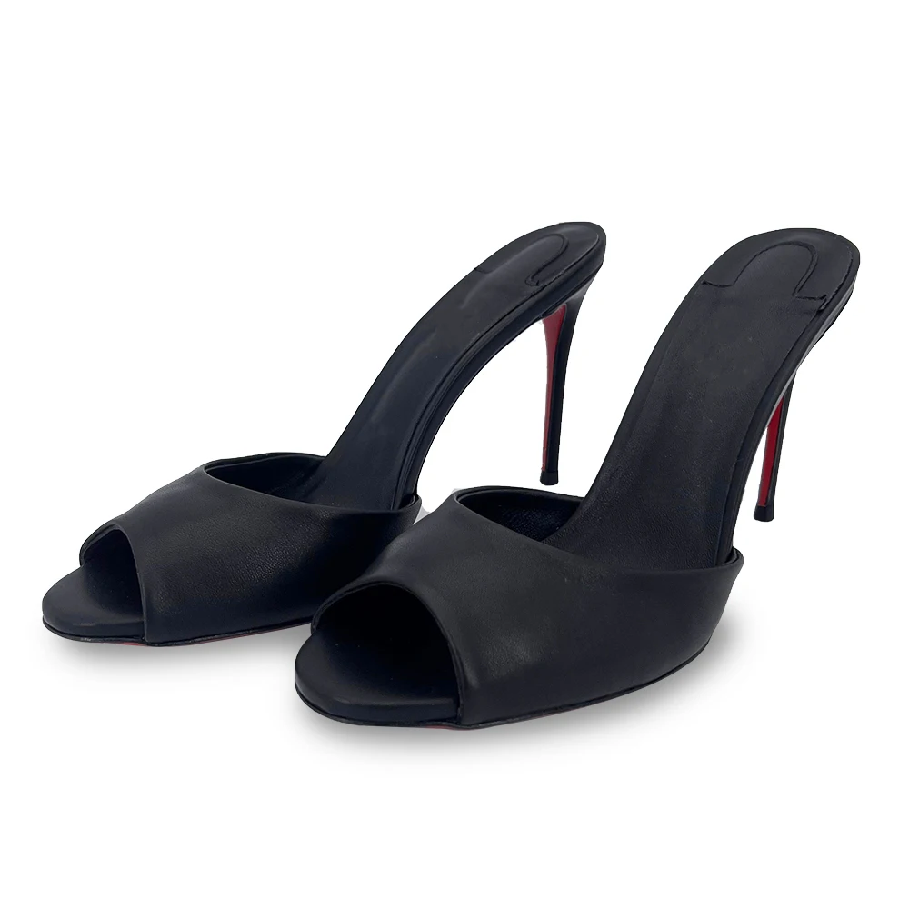 

Летние однотонные Повседневные тапочки на очень высоком каблуке, туфли с круглым носком для женщин, натуральная кожа