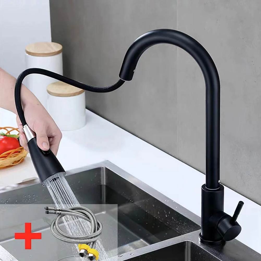 

Brushed Nickel Mixer Faucet Single Hole Pull Out Spout Kitchen Sink Mixer Tap Stream Sprayer Head Chrome Kitchen Hot Cold Tap