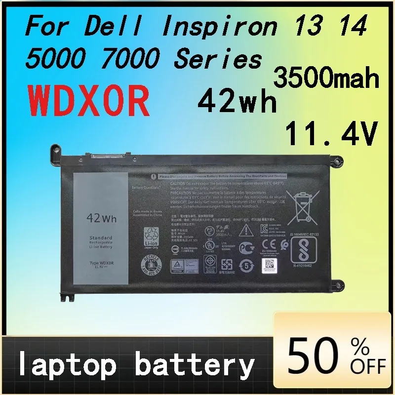 Фото Аккумулятор WDX0R 3500 мАч для ноутбуков Dell Inspiron серий 13, 14, 15, 17, 5368, 5567, 5570, 7378, 7579, WDXOR 3CRH3 T2JX4, сменный аккумулятор №1