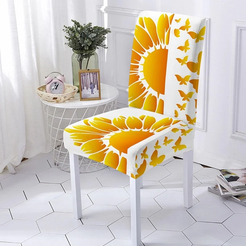 

Elastic Sunflower Print Dining Chair Cover Removable Anti-dirty Seat Case Stretch Chair Slipcover for Banquet Wedding Party