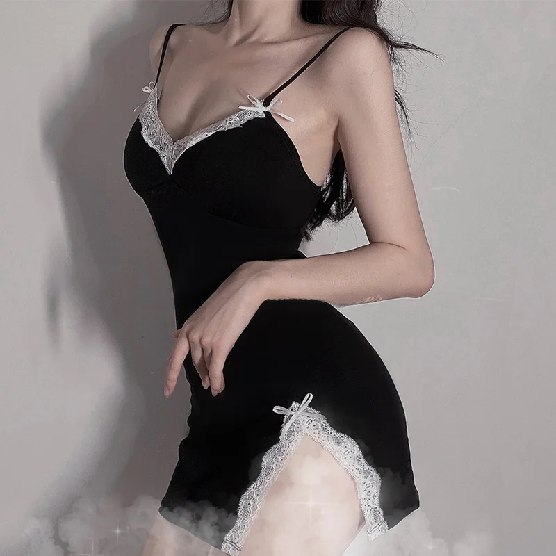 Сексуальная кружевная женская ночная сорочка из чистого хлопка на бретельках